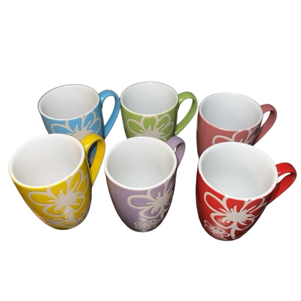Home Basics 6 Piece Daisy Floral Ceramic 11 Ounce Mug Set - Picture 3 of 8